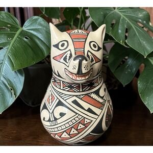 Mata Ortiz Pottery Large Coyote Dog Effigy Lourdes Villalba Paquime Art Mexican